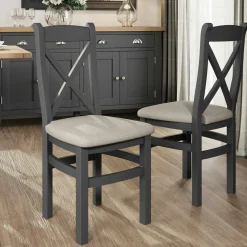 Chaise en bois et tissu avec dossier croisé finition charbon (lot de 2) COVENTRY
