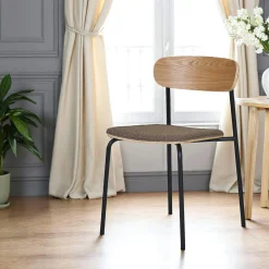Chaise en bois style écolier avec assise tissu marron (lot de 2) BERLIN