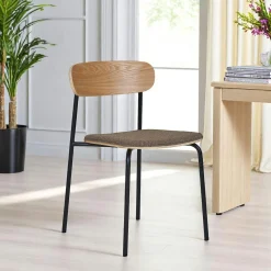 Chaise en bois style écolier avec assise tissu marron (lot de 2) BERLIN