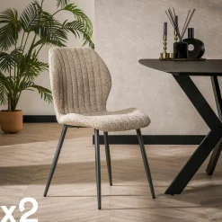 Chaise en bouclette sable à rayures (lot de 2) GALWAY
