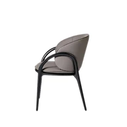 Chaise en cuir gris foncé dos rond accoudoirs bois noir ALDER