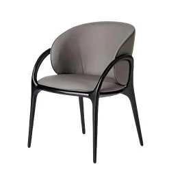Chaise en cuir gris foncé dos rond accoudoirs bois noir ALDER