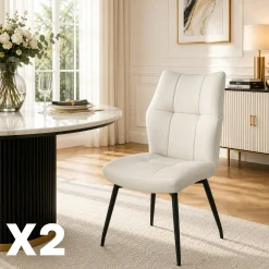 Chaise en cuir ivoire design damier (lot de 2) LOMBARDIE