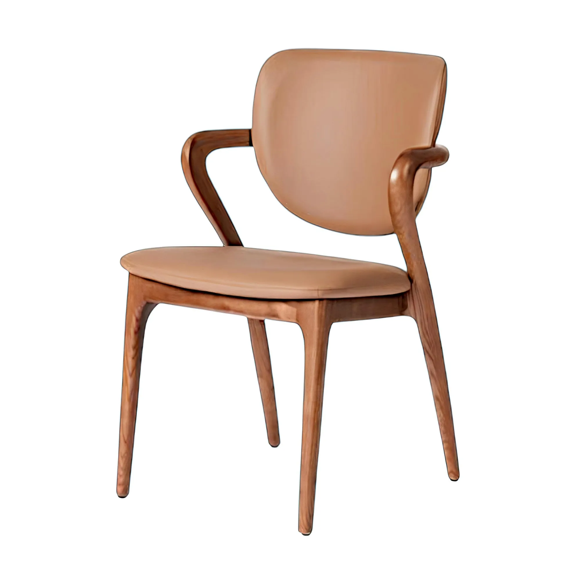 Chaise en cuir marron, accoudoirs bois brun ALDER