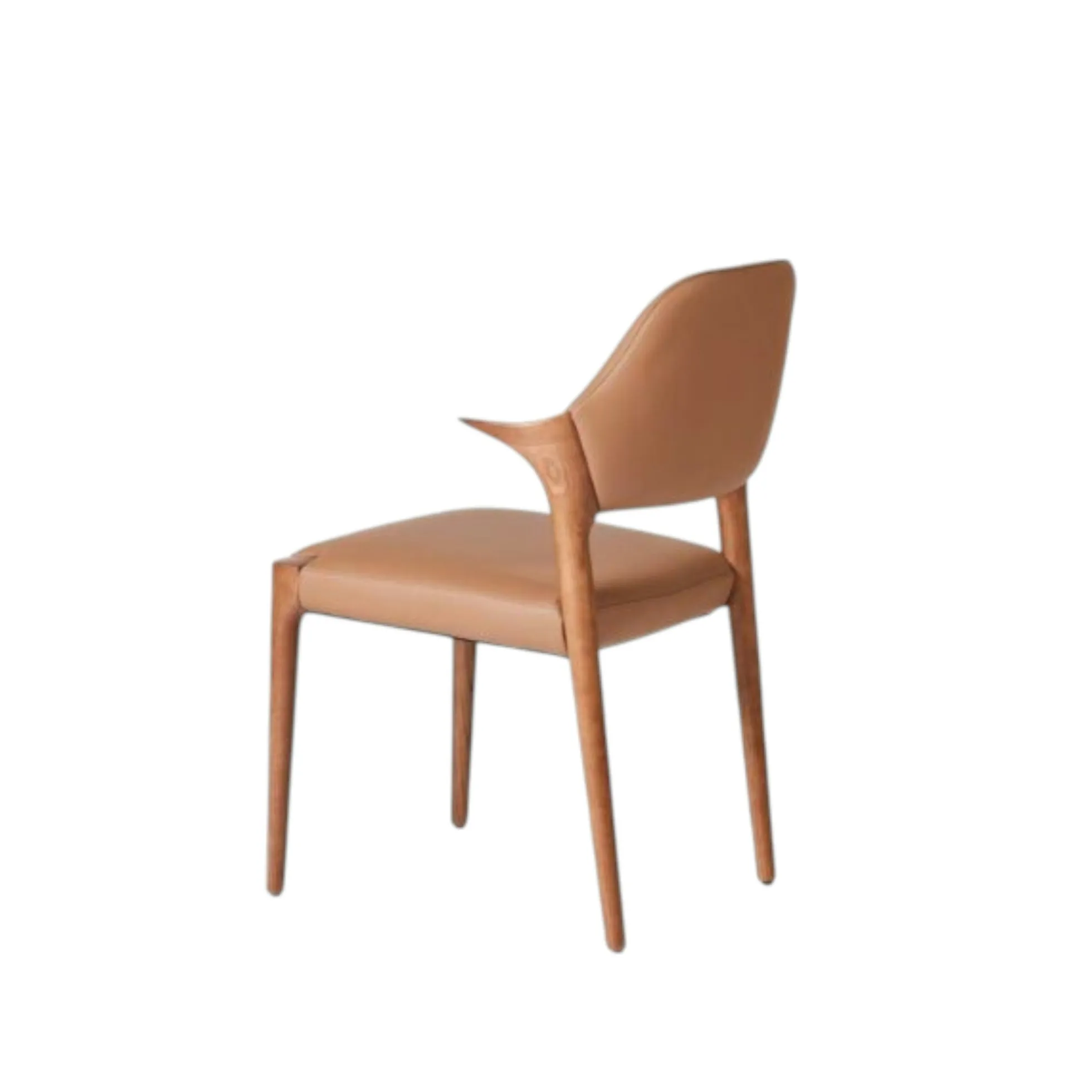 Chaise en cuir marron design, accoudoirs bois brun ALDER