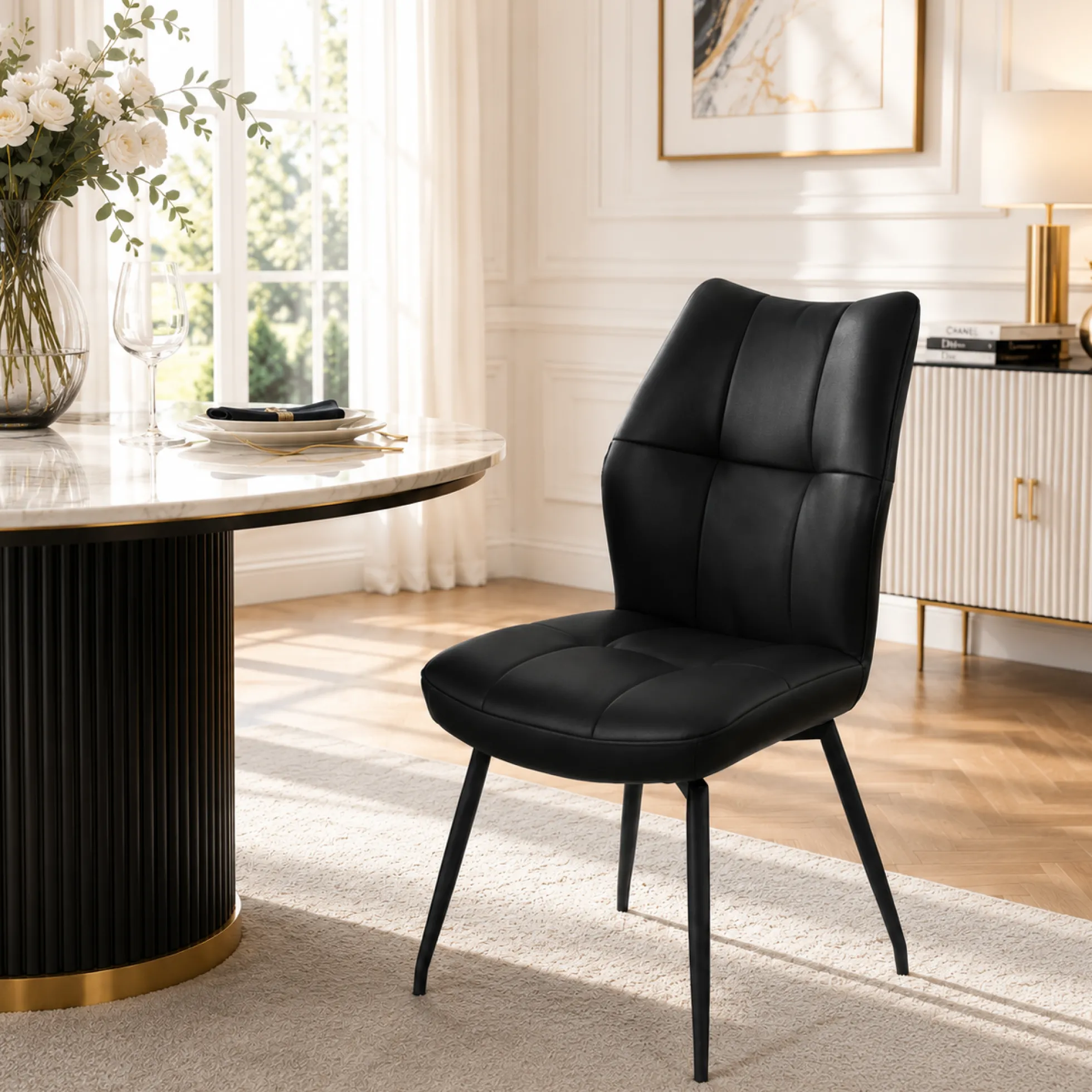 Chaise en cuir noir design damier (lot de 2) LOMBARDIE