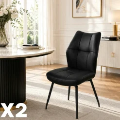 Chaise en cuir noir design damier (lot de 2) LOMBARDIE