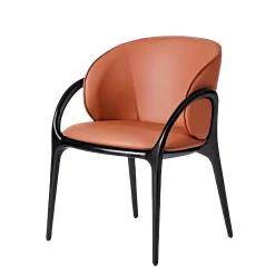 Chaise en cuir terracotta dos rond accoudoirs bois noir ALDER