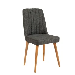 Chaise en lin gris - dossier rainuré et pieds bois ROSARIO