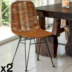 Chaise en rotin naturel pieds métal noir (lot de 2) CANADA