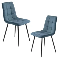 Chaise en tissu bleu motif damier (lot de 2) LORA