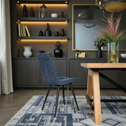 Chaise en tissu bleu motif damier (lot de 2) LOMBARDIE