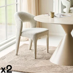 Chaise en tissu bouclette sable (lot de 2) TULSA