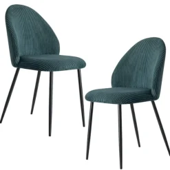 Chaise en tissu côtelé bleu pétrole (lot de 2) IENA