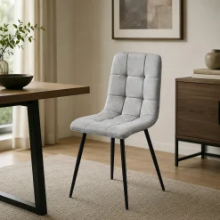 Chaise en tissu gris clair motif damier (lot de 2) LORA