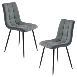Chaise en tissu gris foncé motif damier (lot de 2) LORA