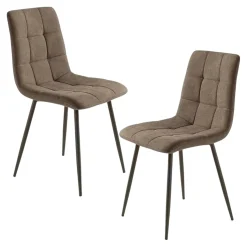 Chaise en tissu marron motif damier (lot de 2) LORA