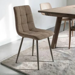 Chaise en tissu marron motif damier (lot de 2) LORA