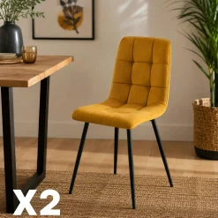 Chaise en tissu moutarde motif damier (lot de 2) LORA