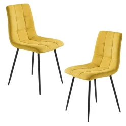 Chaise en tissu moutarde motif damier (lot de 2) LORA