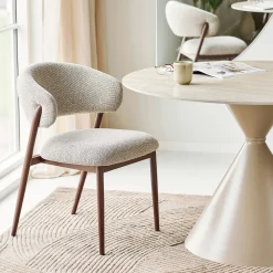 Chaise en tissu polyester sable, structure bois foncé (lot de 2) WINO