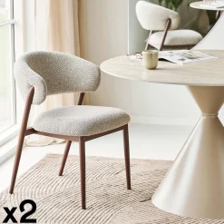 Chaise en tissu polyester sable, structure bois foncé (lot de 2) WINO