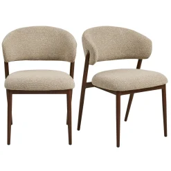 Chaise en tissu polyester sable, structure bois foncé (lot de 2) WINO
