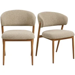 Chaise en tissu polyester sable, structure bois clair (lot de 2) WINO