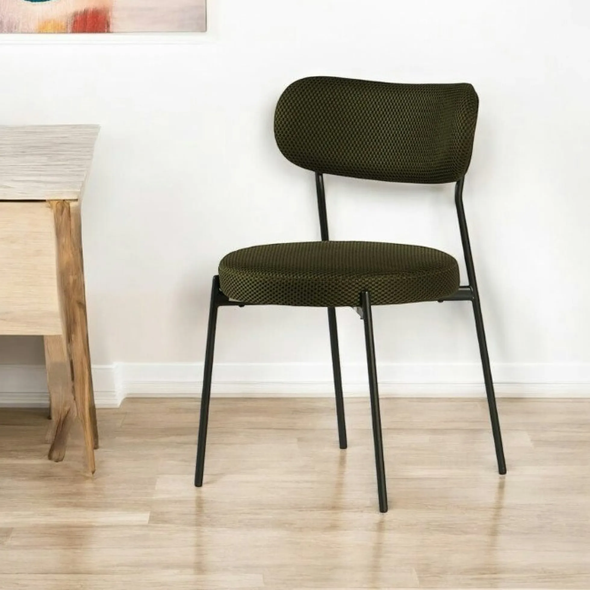 Chaise en tissu résille matelassée vert (lot de 2) IENA