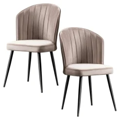Chaise en velours beige - dossier enveloppant ROSARIO (Lot de 2)