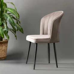 Chaise en velours beige - dossier enveloppant ROSARIO (Lot de 2)