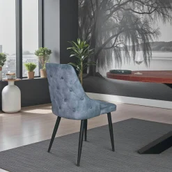 Chaise en velours bleu pétrole (lot de 2) MALMOE