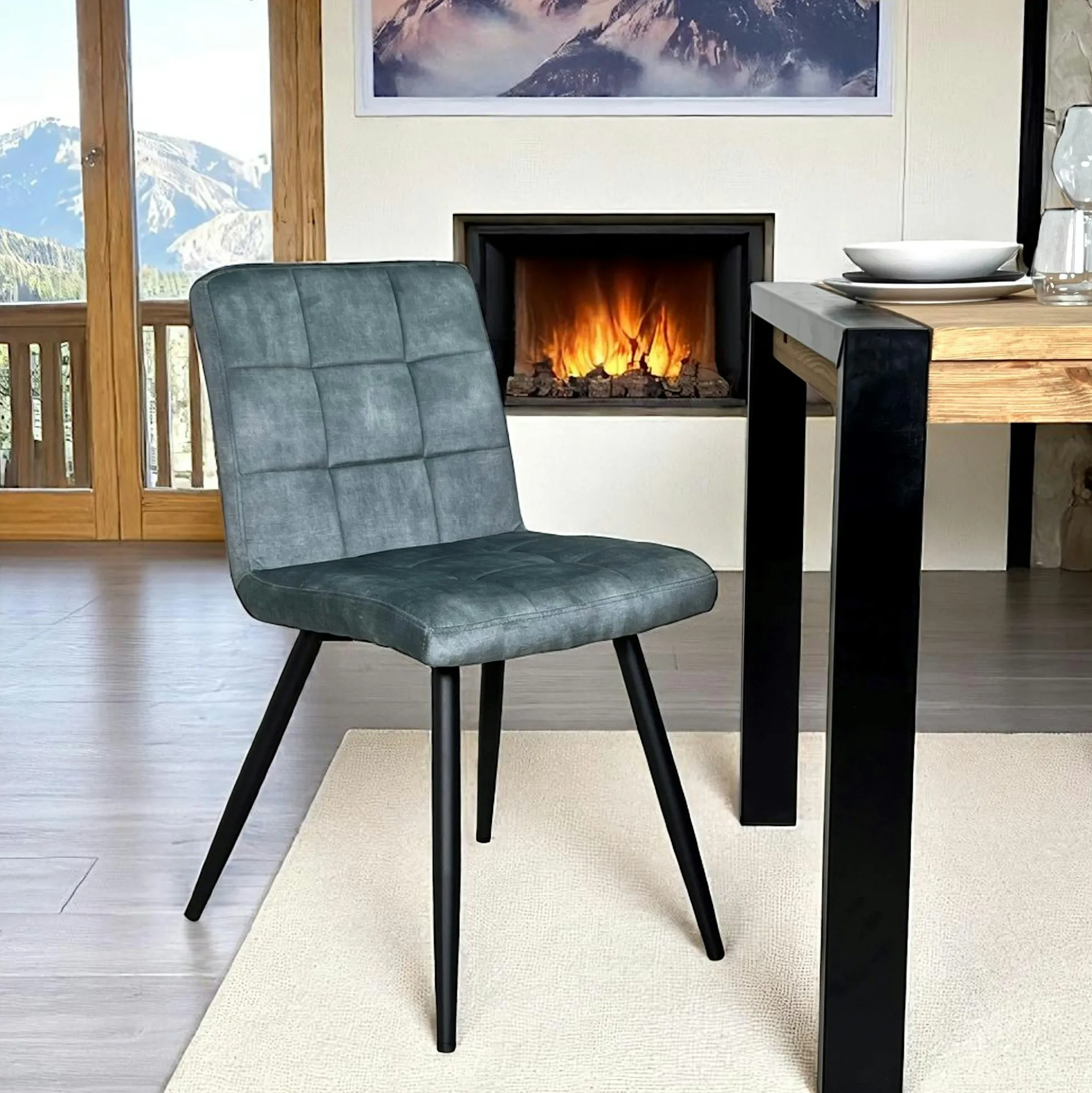 Chaise en velours capitonné bleu pétrole MALMOE (lot de 2)