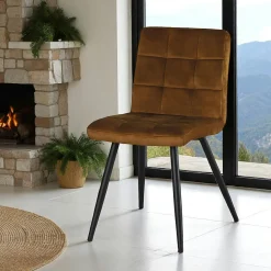 Chaise en velours capitonné moutarde MALMOE (lot de 2)