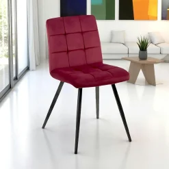 Chaise en velours capitonné rouge bordeaux MALMOE (lot de 2)