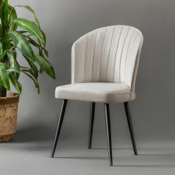 Chaise en velours écru - dossier enveloppant ROSARIO (Lot de 2)