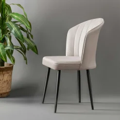 Chaise en velours écru - dossier enveloppant ROSARIO (Lot de 2)