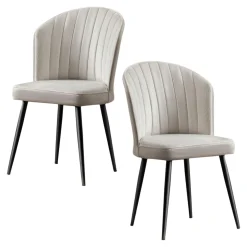 Chaise en velours écru - dossier enveloppant ROSARIO (Lot de 2)