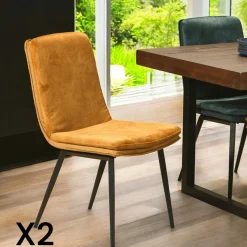 Chaise en velours doré à double coussinage (lot de 2) OKA