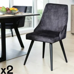 Chaise en velours gris anthracite (lot de 2) MALMOE