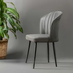 Chaise en velours gris - dossier enveloppant ROSARIO (Lot de 2)