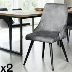 Chaise en velours gris (lot de 2) MALMOE