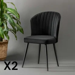 Chaise en velours noir - dossier enveloppant ROSARIO (Lot de 2)