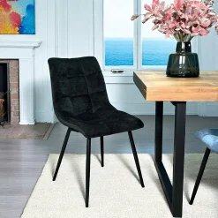 Chaise en velours noir motif damier (lot de 2) PALERME