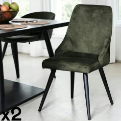 Chaise en velours vert kaki (lot de 2) MALMOE