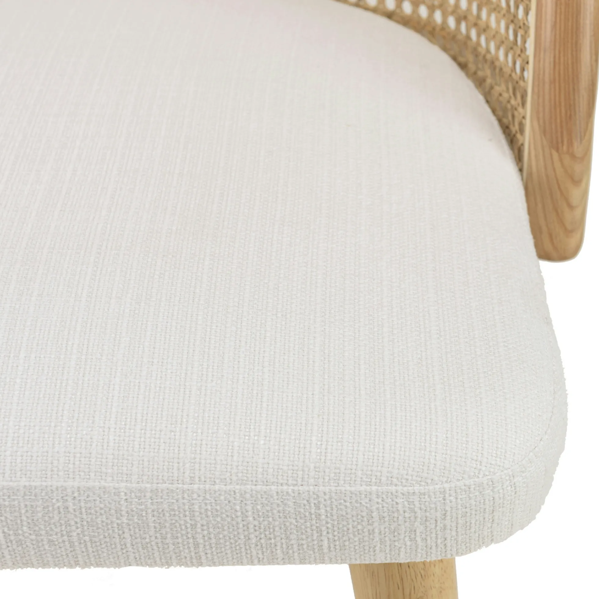 Chaise exotique dossier rond cannage assise tissu blanc TIM