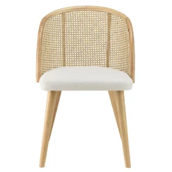 Chaise exotique dossier rond cannage assise tissu blanc TIM