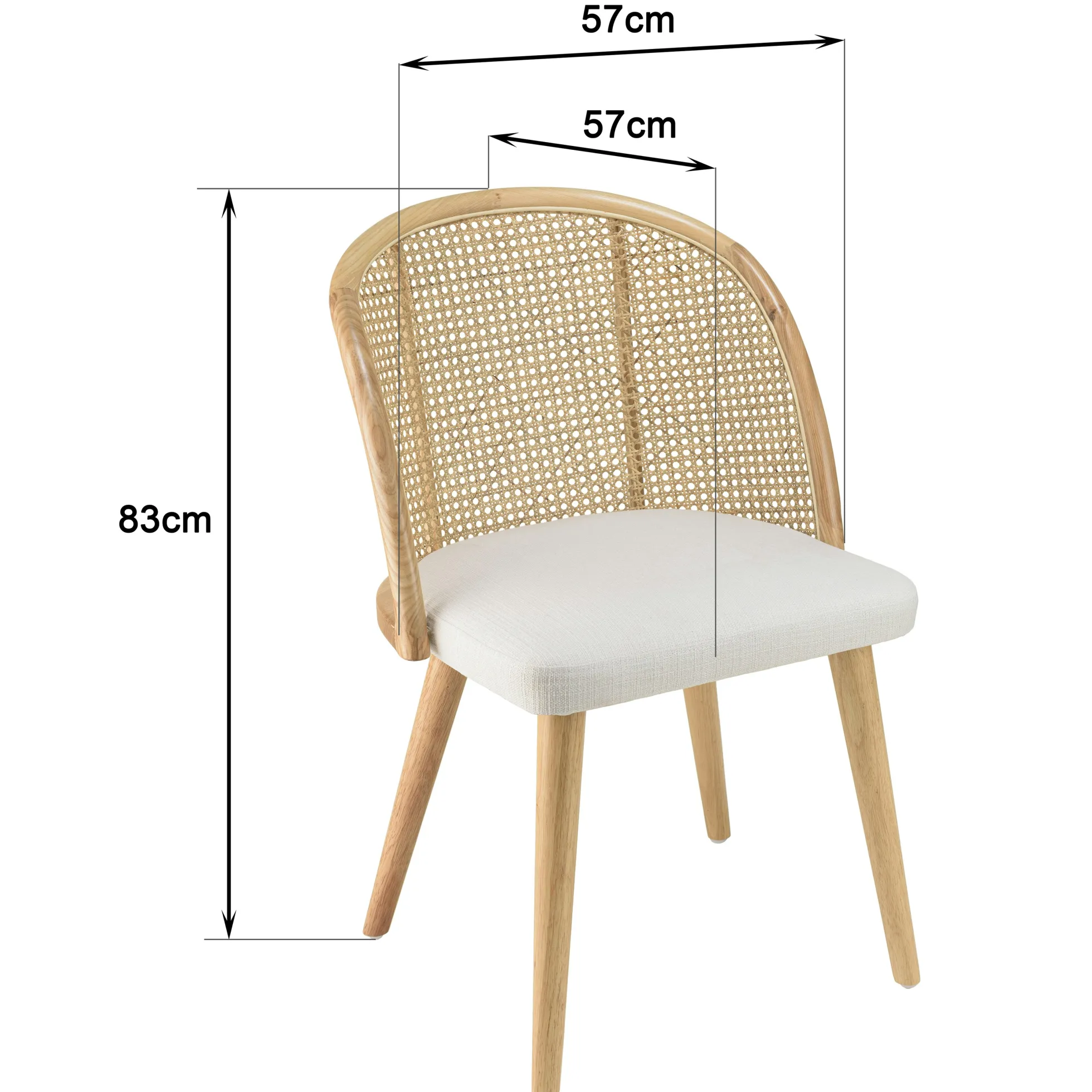 Chaise exotique dossier rond cannage assise tissu blanc TIM