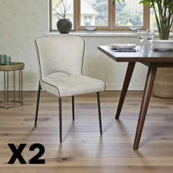 Chaise gris clair dos ajouré et passepoil (lot de 2) OKA