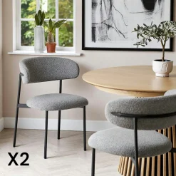 Chaise gris clair en bouclette avec dossier arrondi (lot de 2) MONTREUX